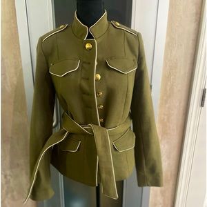 Banana Republic olive green belted military jacket with gold button detail
